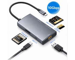 Kaartlezer 5-in-1 CFexpress Type A + SD 4.0 + TF met USB-A/USB-C 3.2 10Gbps High Speed Aluminium Geheugenkaart Lezer voor Fotografie en Video