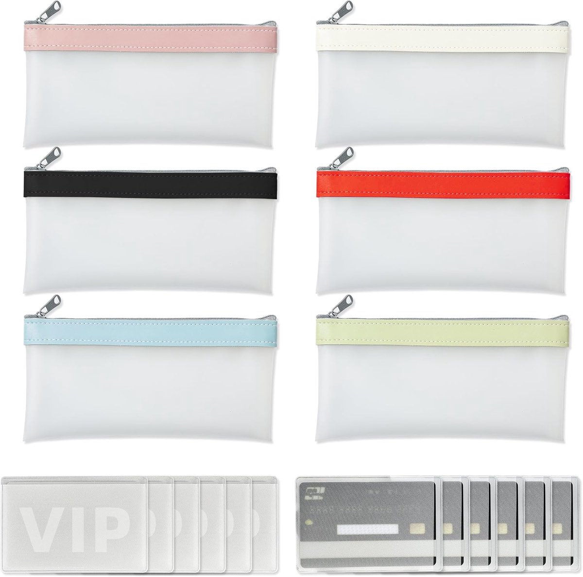 Set van 6 Transparante Geldzakken 20x10.5cm met Kaartenzakken en Rits voor Reis en Kantoor - Ideaal voor Geldorganizer en Ontvangsten