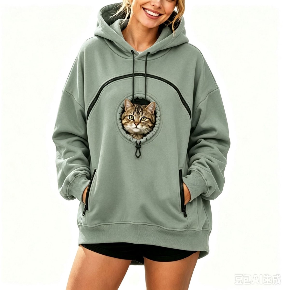 Hoodie voor huisdieren - met zakken - groen - 1 stuk - maat L - fleecegevoerd - geschikt voor dagelijks gebruik en uitstapjes