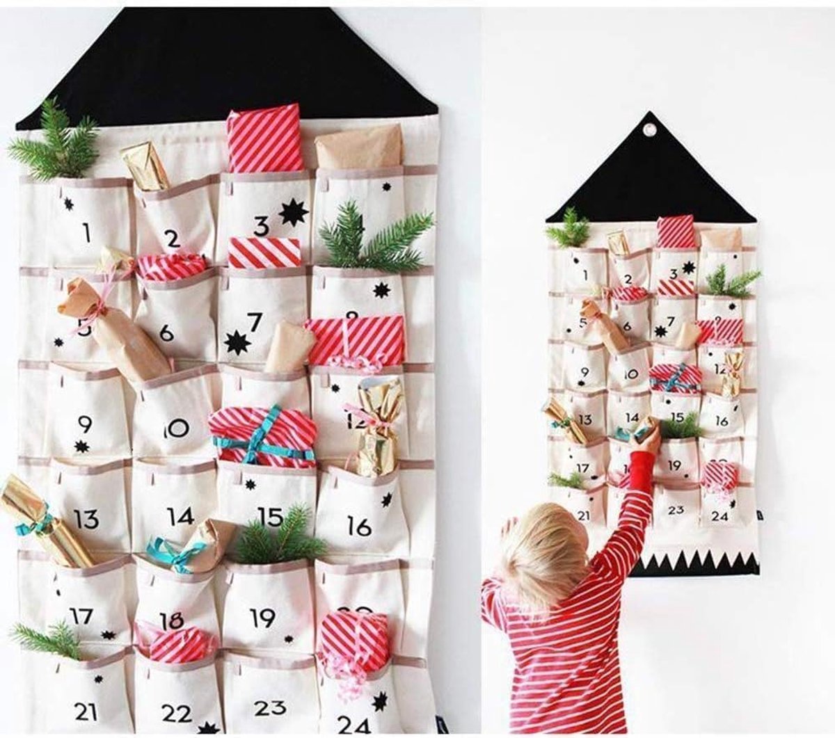 Advent Calendar for Filling Fabric 120 x 50 cm Christmas Calendar Hanging Advent Calendar with 24 Compartments - ShopVlot