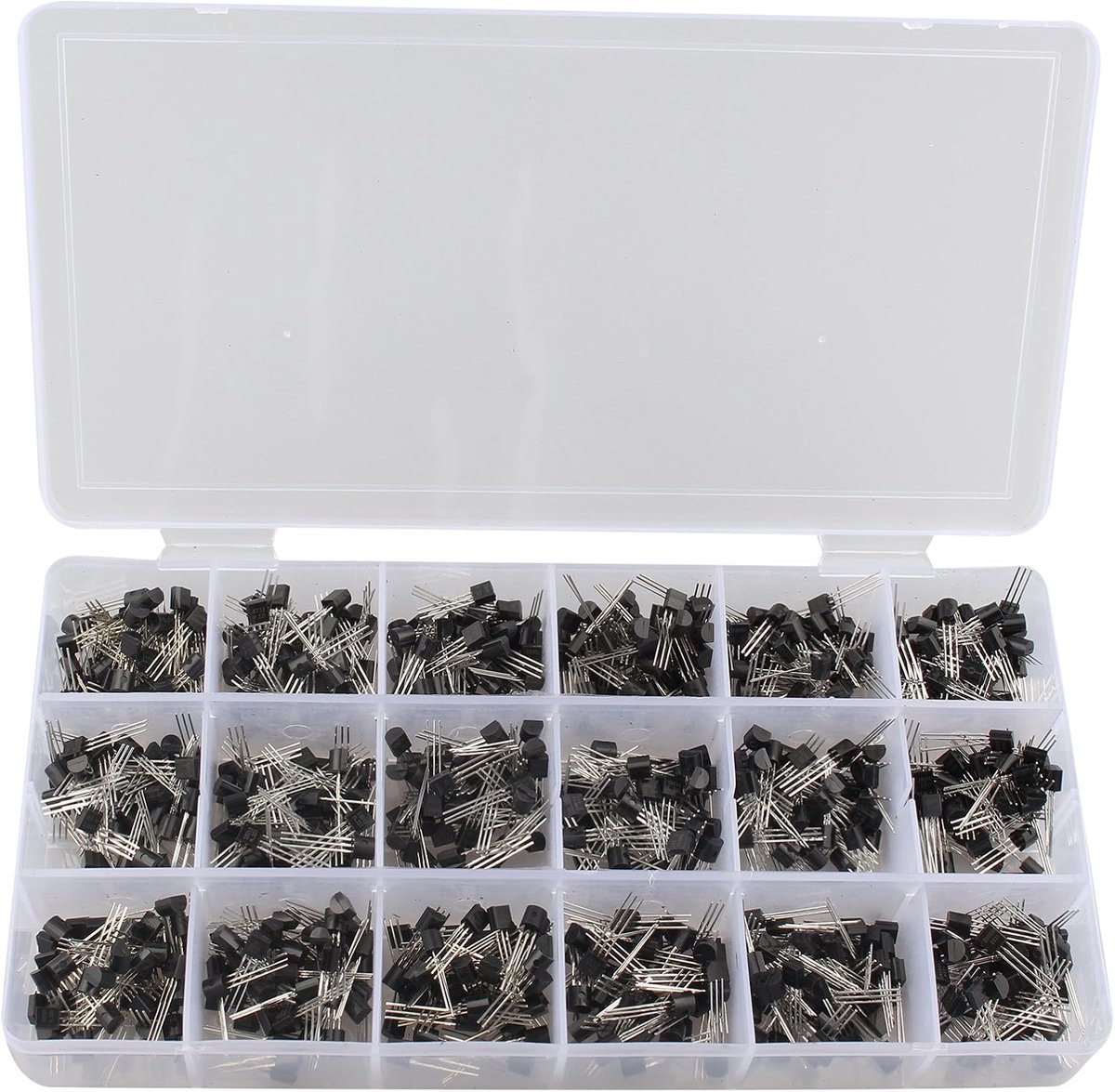 900Pcs 18 Types of Transistor NPN PNP Kit Set 30-180V 50-1500mA Assortment Model: A1015, A733, C945, C1815, S8050 - ShopVlot