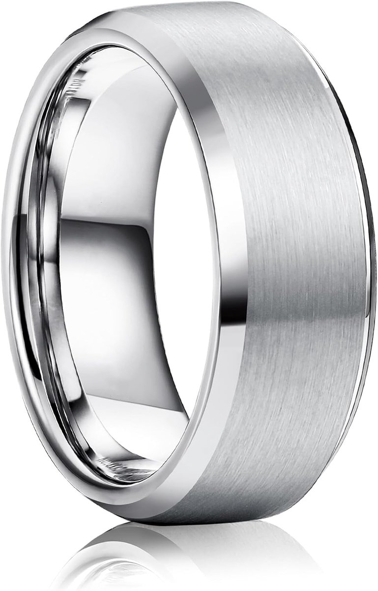 Stainless Steel Rings for Men Women 8mm Wedding Band Ring Matte Finished Engagement Rings Beveled Polished Edge - ShopVlot