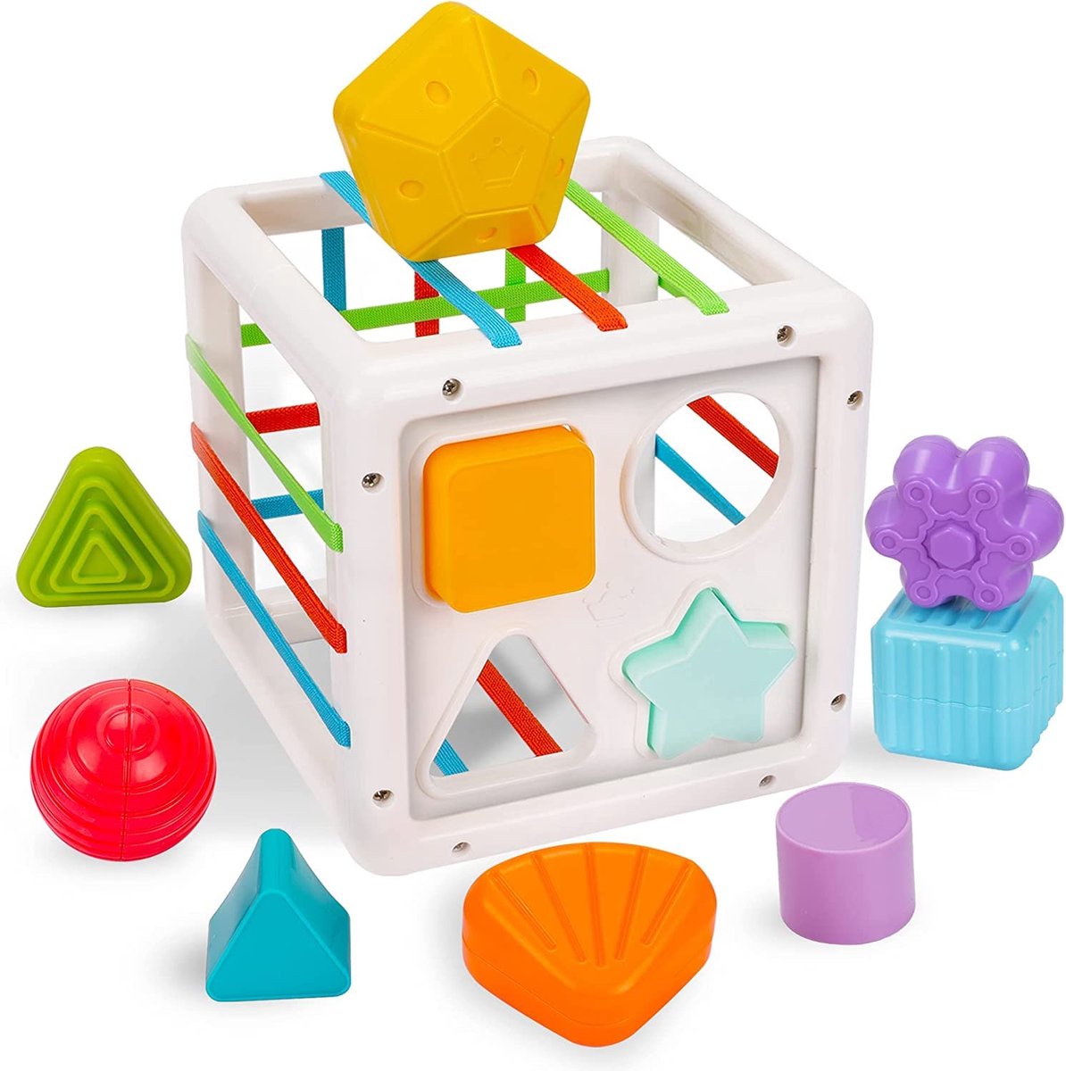 VONKELIOS®Plastic Vormenstoof Blokken, Montessori Speelgoed voor Baby en Peuter, Kleursorteer Kubus voor 1 Jaar Oude Jongens en Meisjes, Leuk Verjaardagscadeau (Meerdere Kleuren)