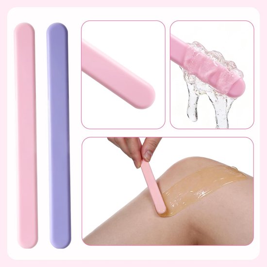 Spatels set, siliconen wax applicator verschillende maten schrapers herbruikbare siliconen roerstok voor lichaamsgebruik thuis salon (roze en paars) — afbeelding 4