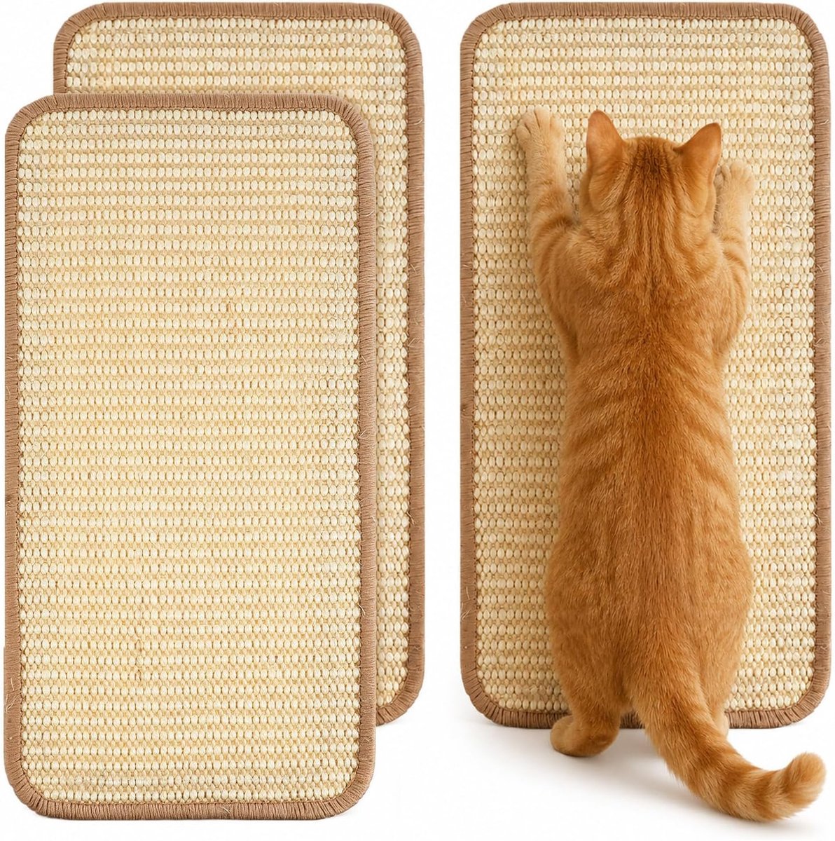 3 Stks Natuurlijke Sisal Kat Scratcher Mat, 40 x 20 cm Kat Krabmatten nti Slip Krabpad Horizontale Kat Vloer Krabmat Tapijt, Bescherm Tapijten, Banken en Meubels