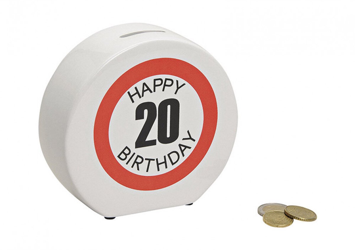 Spaarpot Happy Birthday 20 keramiek, B14 x T5 x H13 cm