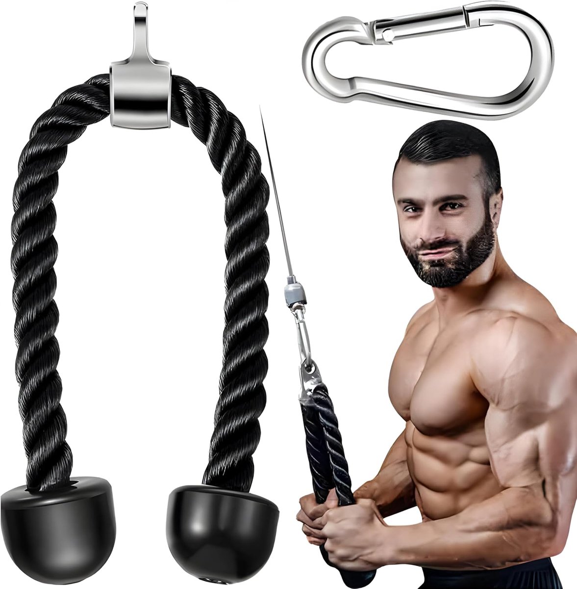 Dailygoods- Triceps Touw 68cm - Nylon - Antislip Handgrepen - Universeel Trainingskoord - Geschikt voor Thuis/Gym - Versterkt Spieren - Fitness Rope