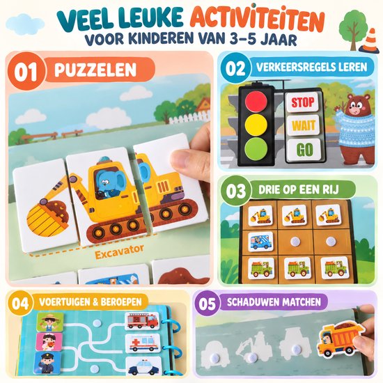 Busy Board Book Auto Thema- Montessori Doeboek 3 jaar 4 jaar - Activiteitenboek Jongens en Meisjes 5 jaar- Stickerboek 2 3 4 jaar - Educatief Speelgoed Jongen - Kleuterspeelgoed voor onderweg- Montessori Speelgoed op reis van Merkloos — afbeelding 4
