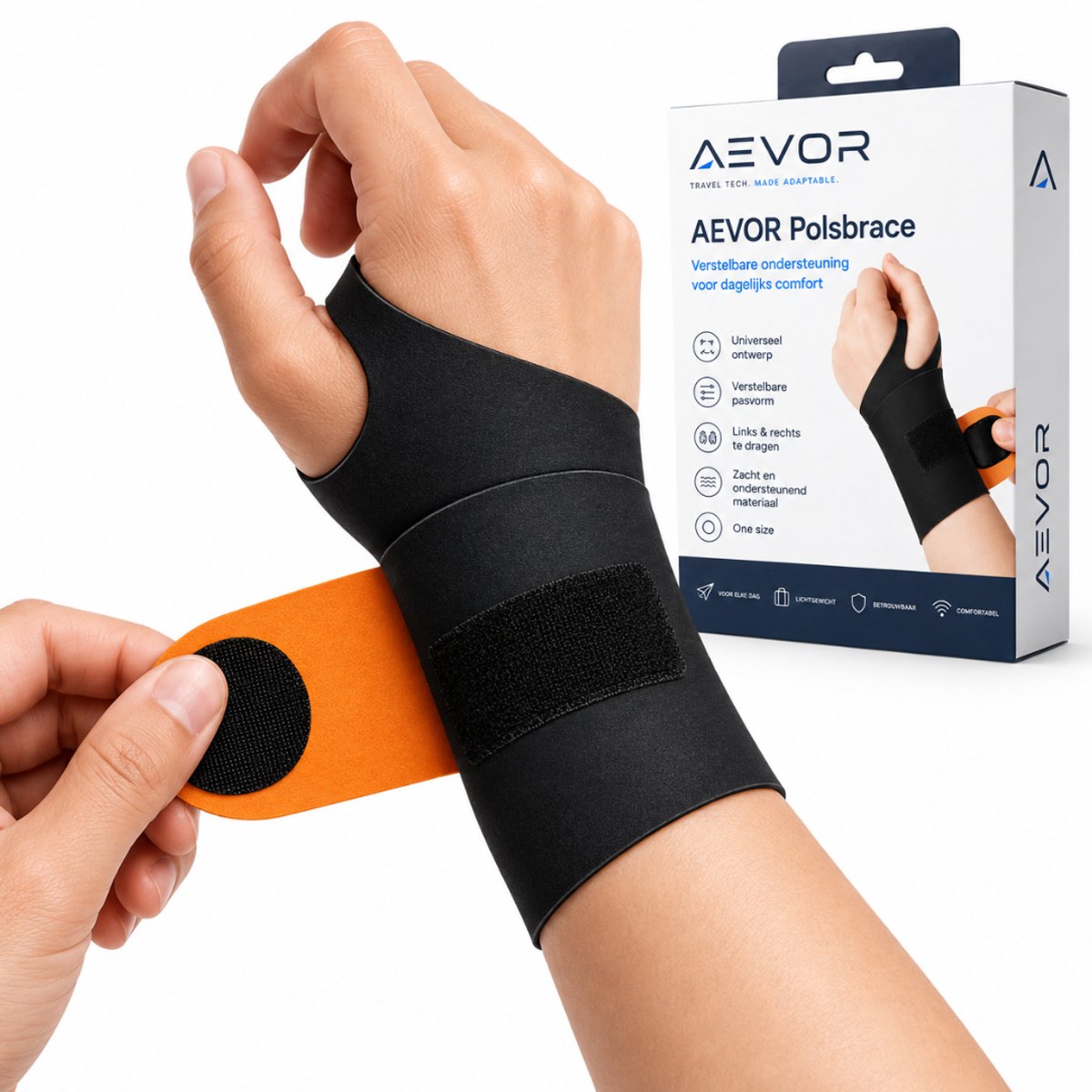 AEVOR® Polsbrace bij Carpaal Tunnel Syndroom en Overbelasting - Elastische Polsbandage van Ademend Mesh - Links en Rechts - One Size - Zwart