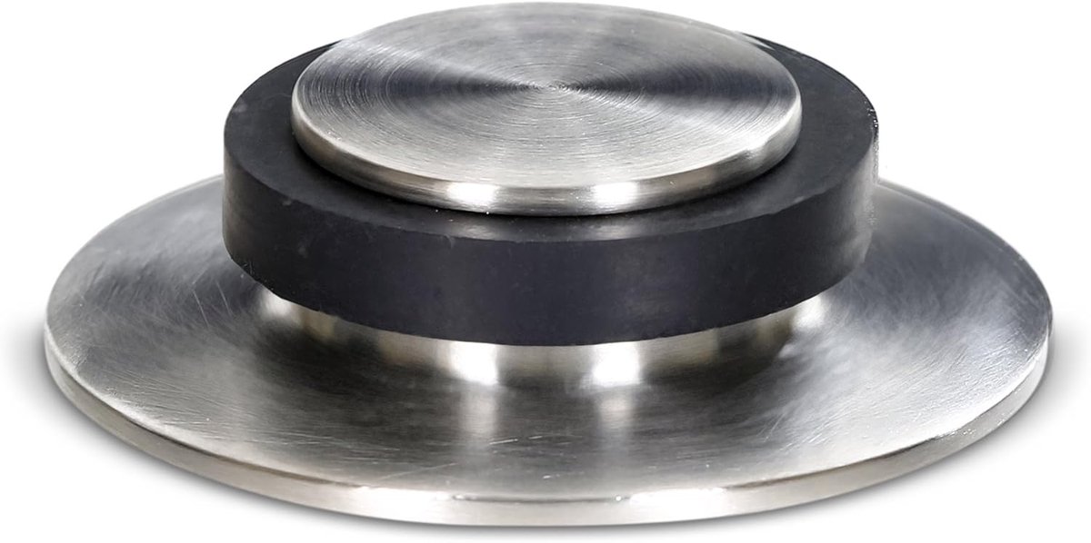 SnelShoppen - Deurstop Rond en Plat - Deurstop RVS met Rubber Buffer - Inclusief Montagemateriaal - Ø5.3 cm H:1.5 cm - Voor Thuis, Kantoor, en Meer