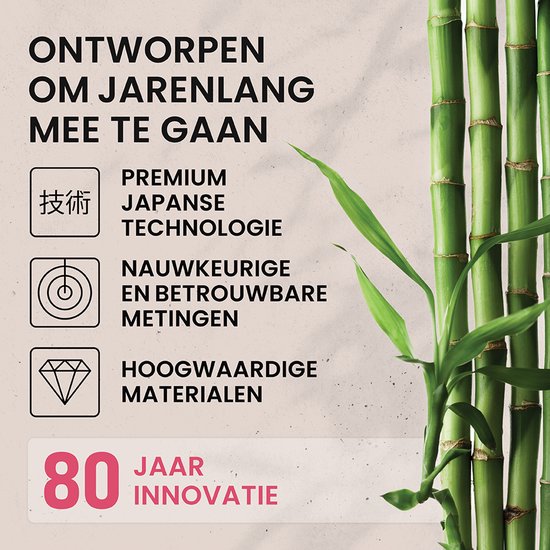 Stukken bamboe naast tekst over Japanse technologie en hoogwaardige materialen.