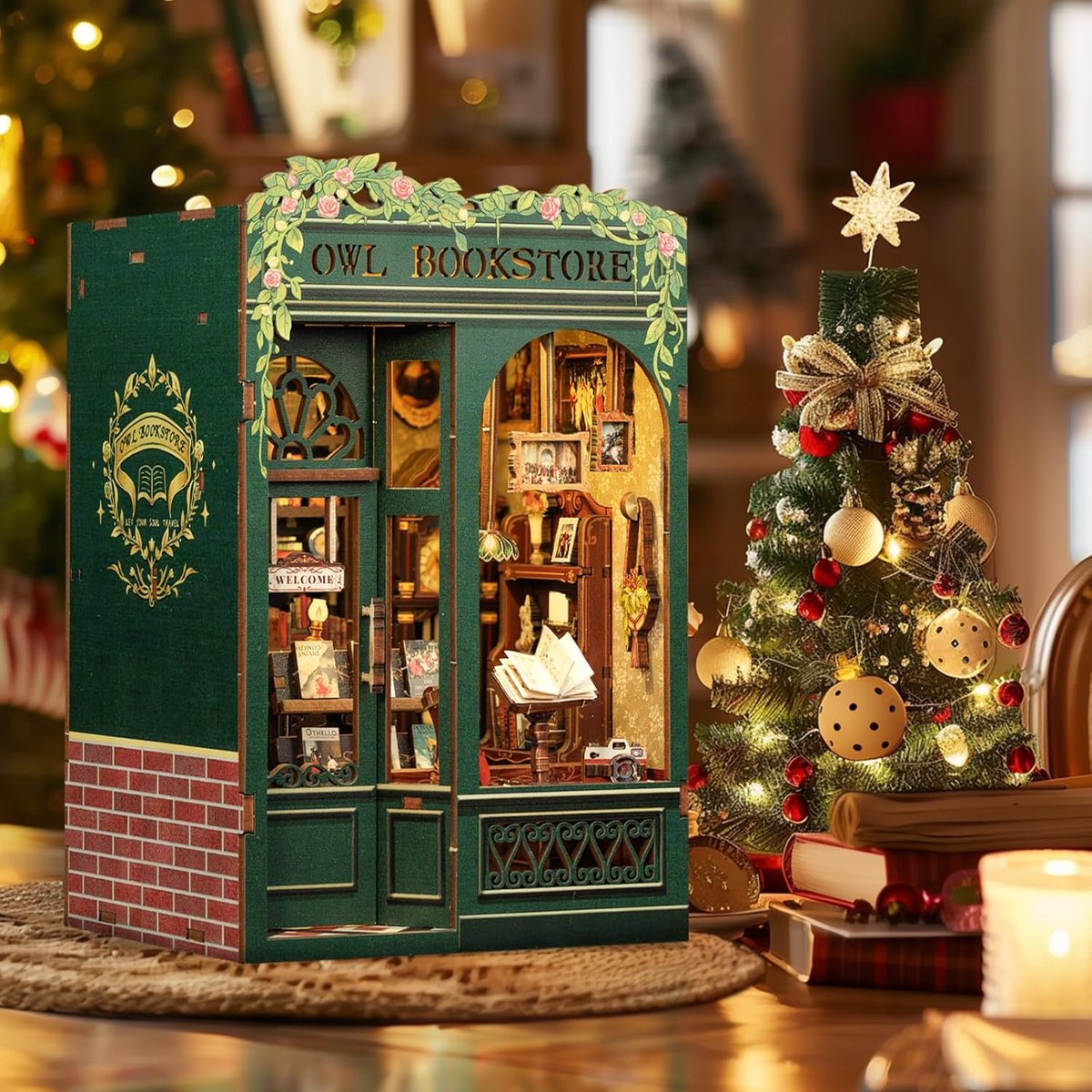 3D Houten Puzzel Boekwinkel - Miniatuur Boekhandel Bouwpakket met Sfeerverlichting - DIY Modelbouwset voor Volwassenen - Creatieve Decoratie voor Boekenkast Bureau - Perfect Kerstcadeau