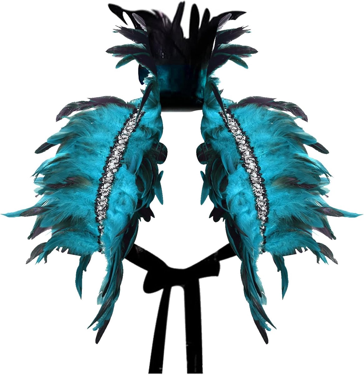 YOUYIKE Gothic Feather Collar, Feather Coat, Top Wings, Natural Feather Cape, Swan Costume with Feather Shoulder - ShopVlot