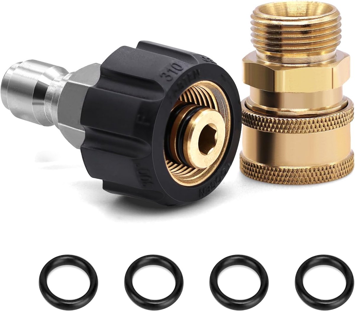 SnelShoppen - 2pcs Hoge Druk Hogedrukreiniger Adapter Set, M22 3/8'' Snelle Verbinding Kit, M22 14mm Draad, 5000 PSI, Corrosiebestendig, Voor Spuitpis