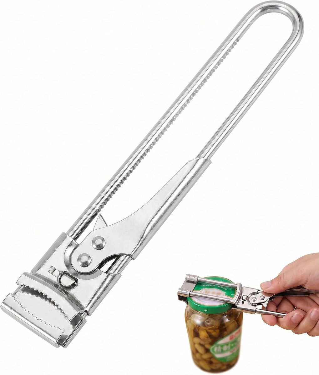 Blikopener, 1 stuk, 19,7 cm, van metaal, antislip, opening met hendel, verlicht gewrichten, ideaal voor veilig gebruik - ShopVlot