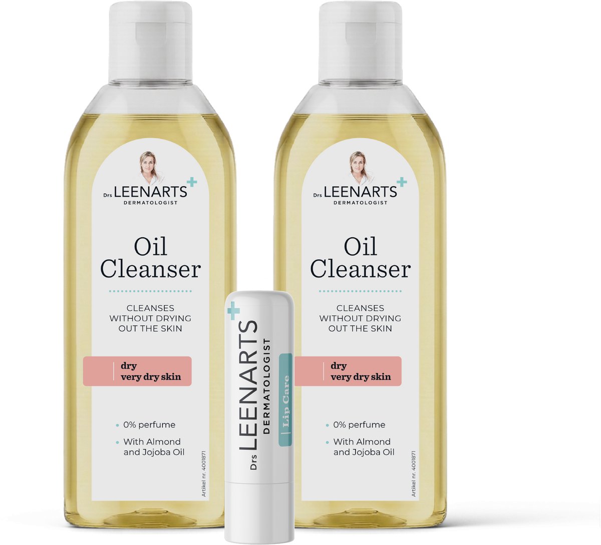 Drs Leenarts Oil Cleanser – Milde Reiniger Droge Huid – Parfumvrij – 2x 200 ml met lipbalm
