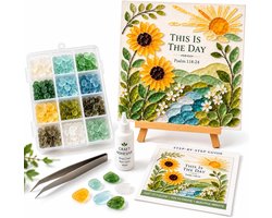 DIY Zeeglas Schilderij - Zeeglas Art - Mozaïek Pakket - Knutselpakket - DIY Pakket - Mozaïek Knutselen - Mozaïekkunst - Met Lijm, Pincet & Ezeltje - Woondecoratie - Hobbypakket - Knutselpakketten - Voor Beginners