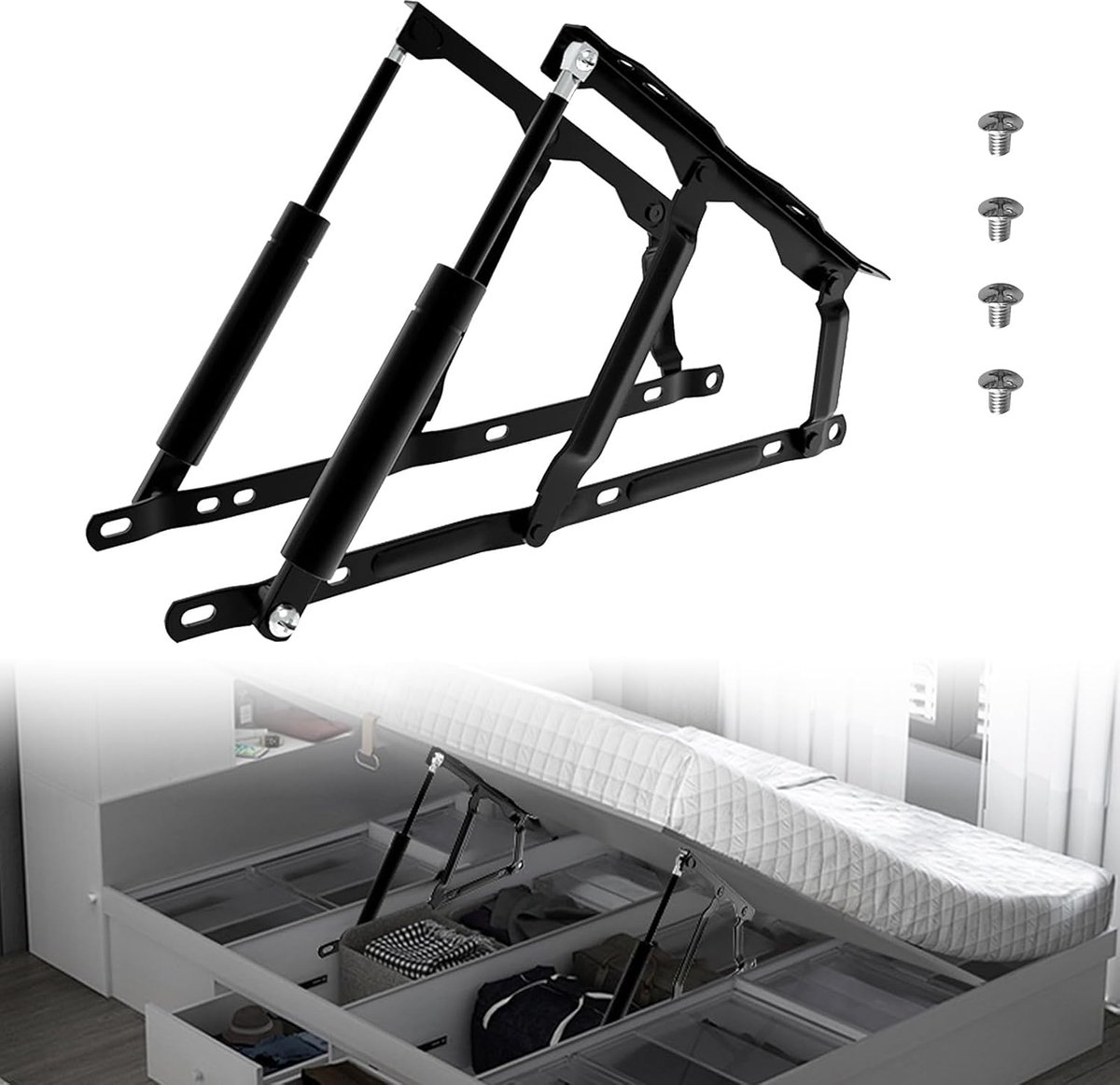 Pneumatische bedliftmechanisme 100 kg - gasveer voor zware bedlades - robuust en duurzaam - eenvoudig te installeren - ShopVlot