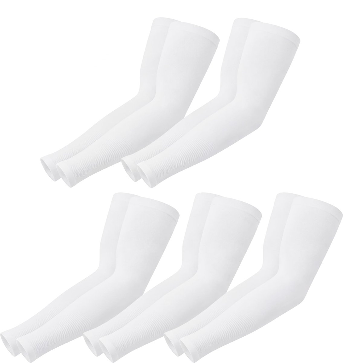 5 Paar Armsleeves UPF 50+ voor Dames en Heren, Koelende Zonbeschermingsmouwen zonder Duimgat, 5 Sets (Wit) - ShopVlot