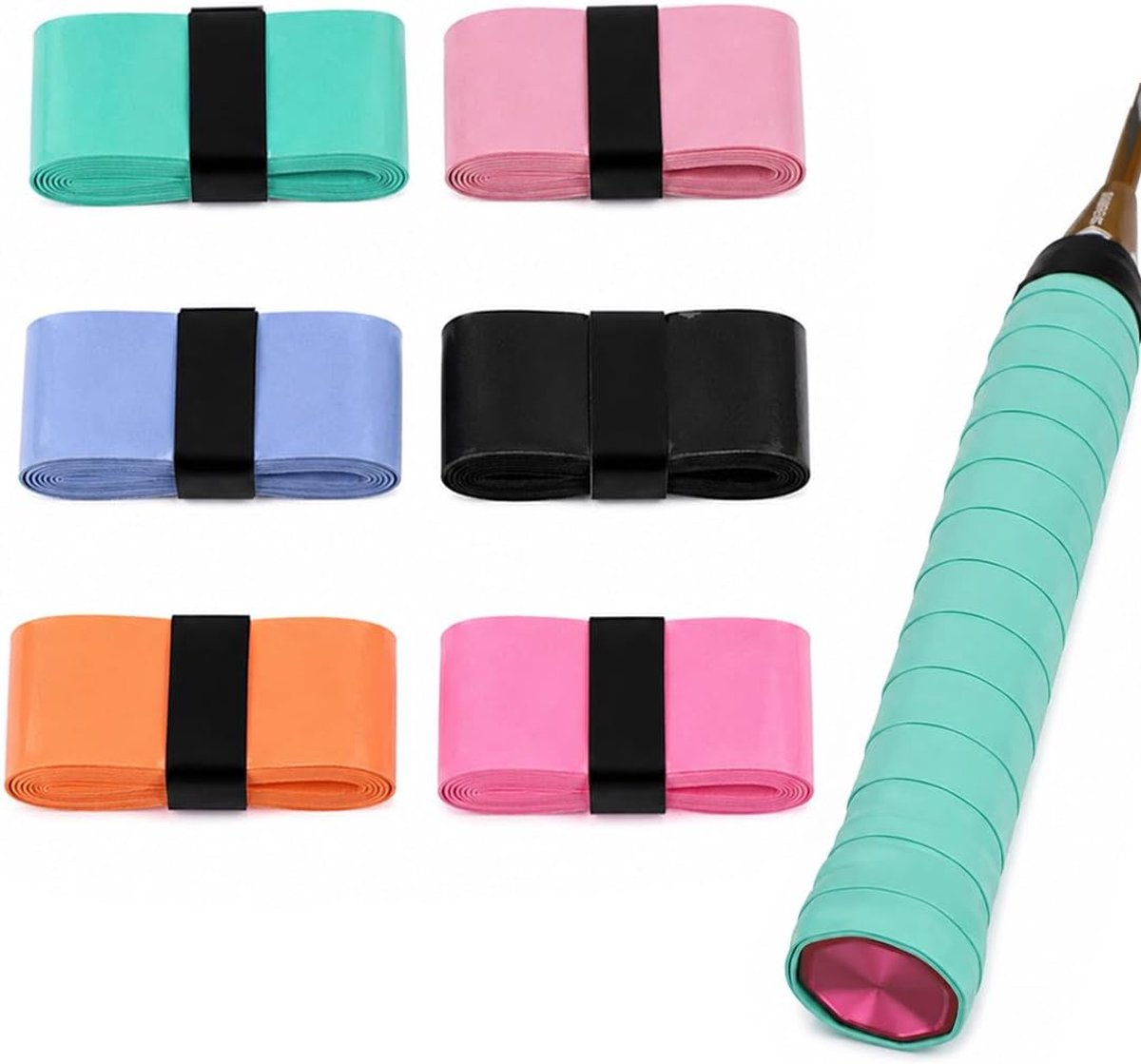 6 stuks gripbanden voor tennisrackets, antislip overgrip, 110 x 2,5 cm, PU & EVA-materiaal, meerkleurig - ShopVlot