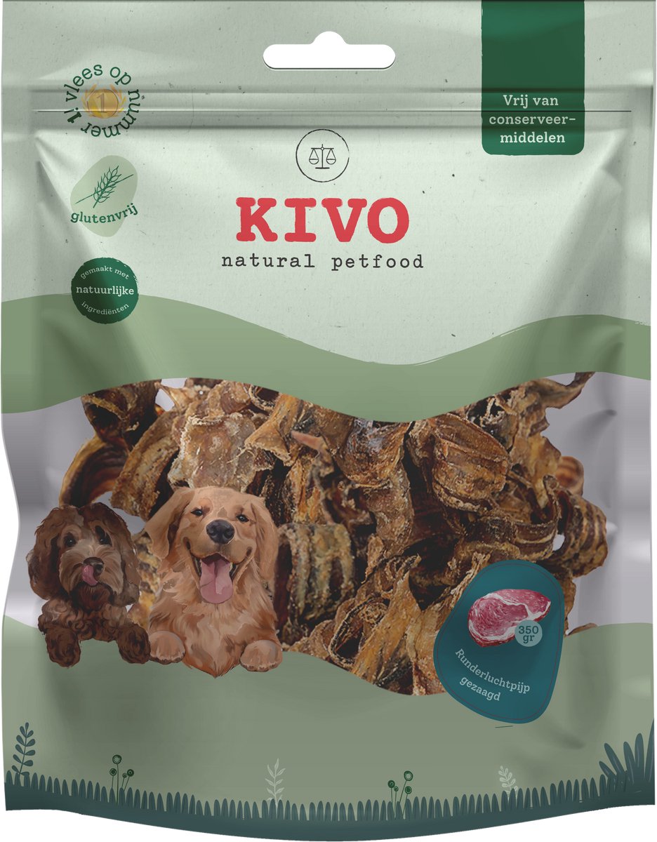 Kivo Petfood Hondensnack Runderluchtpijp gezaagd 350 gram - Graanvrij en Glutenvrij