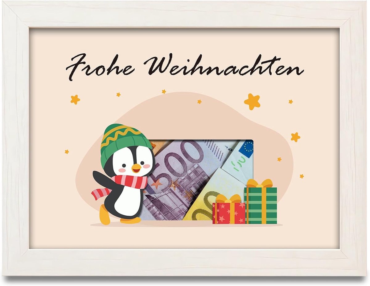 Geldgeschenkverpakking, Kerstmis, witte fotolijst met pinguïn, kerstkaart, grappige geschenkverpakking, kerstcadeaus voor kinderen, vrouwen, mannen, familie