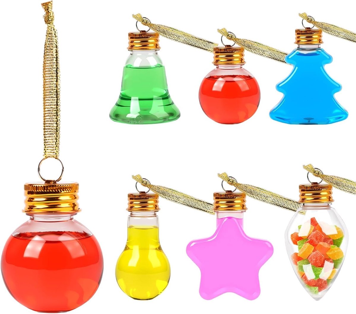 Kerstballen: 18 stuks 50 ml transparante kerstballen van onbreekbaar kunststof, decoratie voor kerstbomen, decoratieve kersthangers om te vullen met dranksieraden
