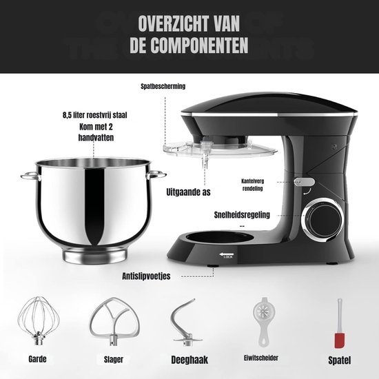 Kavo Deegmachine - Mixer met Kneedhaak - Kneedmachine - Zwart - 42cm x 36cm x 27cm van Kavo — afbeelding 5