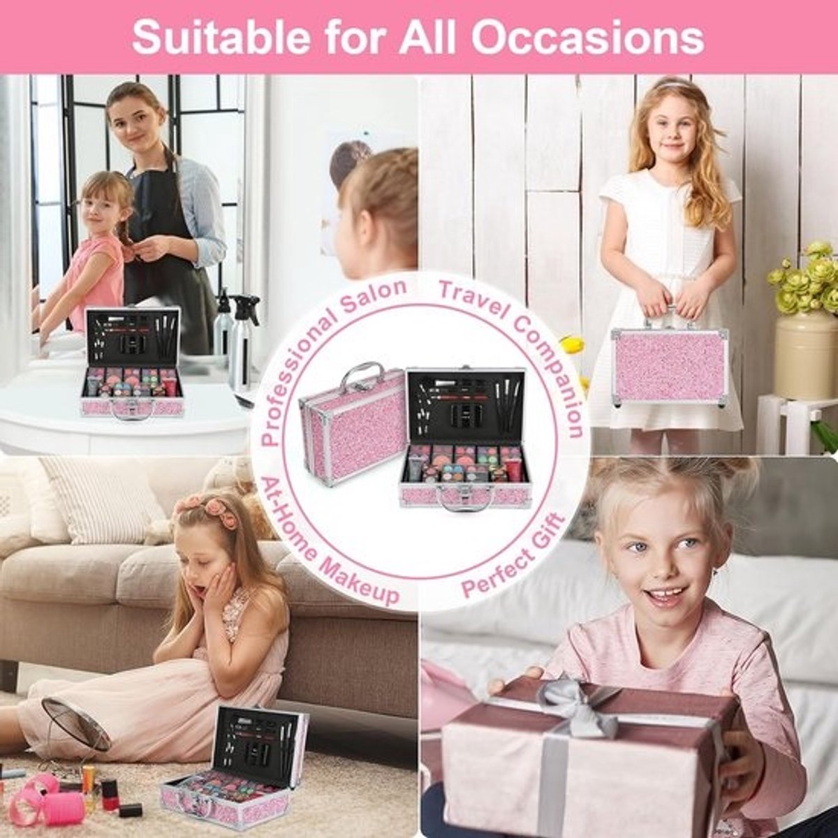 Complete Make-up Set voor Meisjes in Hot Pink Koffer - Inclusief Kwasten en Glitter