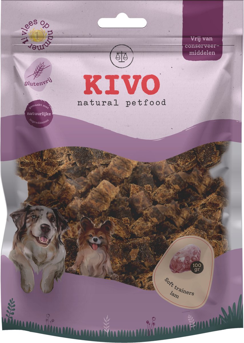 Kivo Petfood Hondensnack Soft Trainers Lam 2 zakken x 100 gram - Graanvrij en Glutenvrij