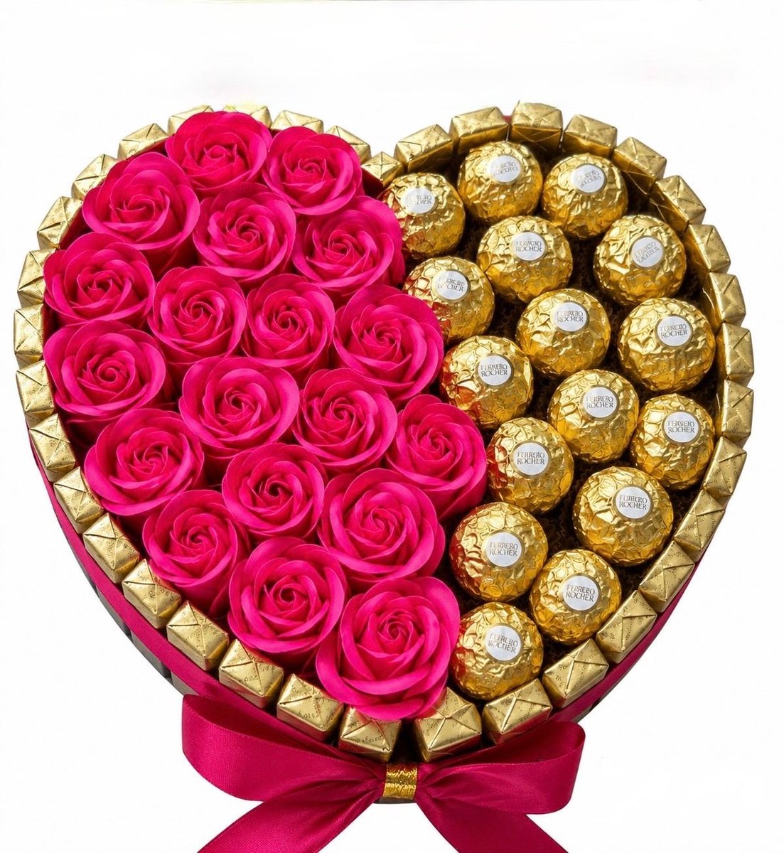 Nina’s Giftshop® Chocolade Hart Cadeau voor Haar – Valentijn Cadeau voor Vrouw – Ferrero Rocher & Merci – Chocolade Cadeau