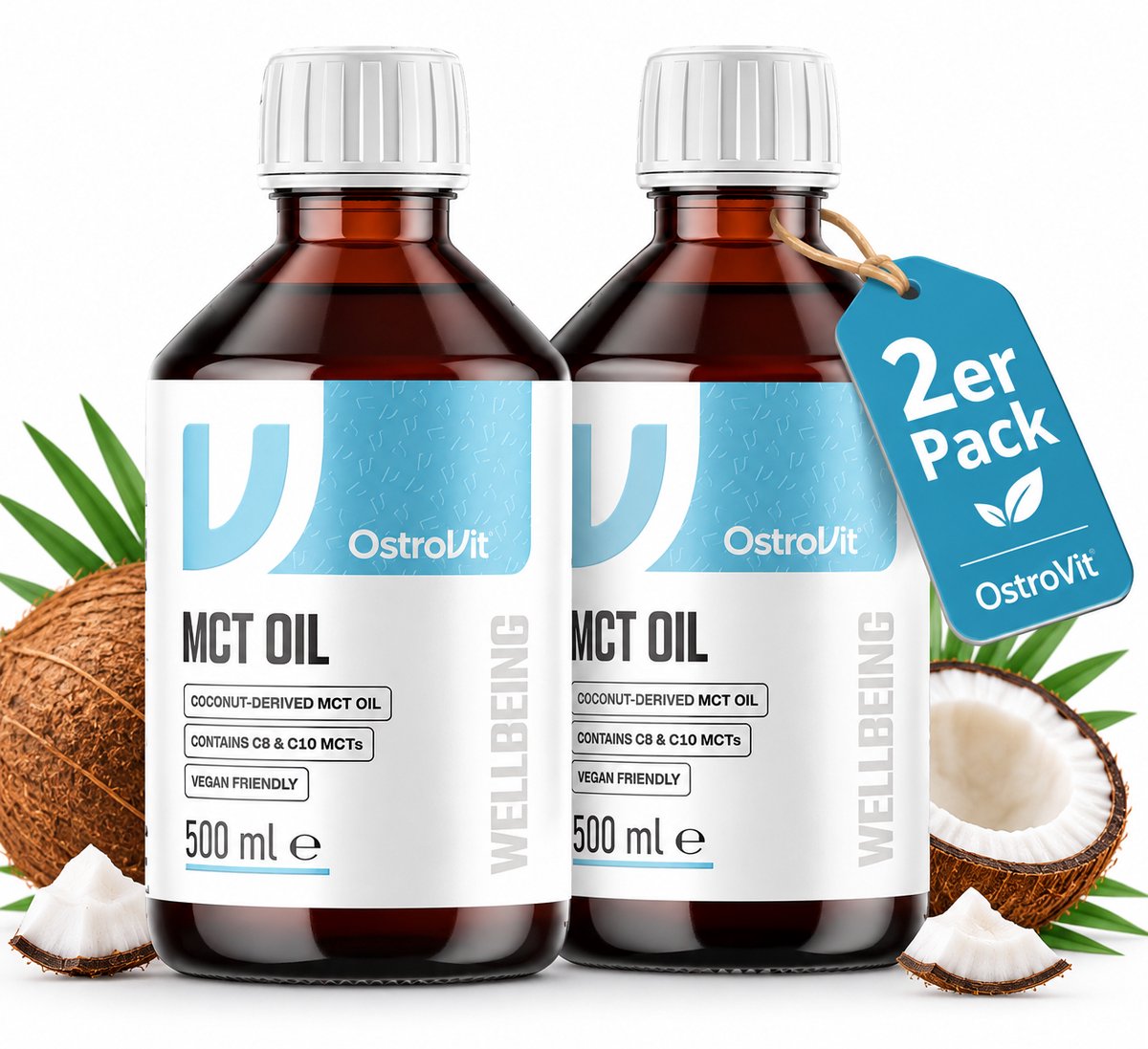 MCT Kokosolie 2 x 500 ml – C8 & C10 MCT Olie – Vegan