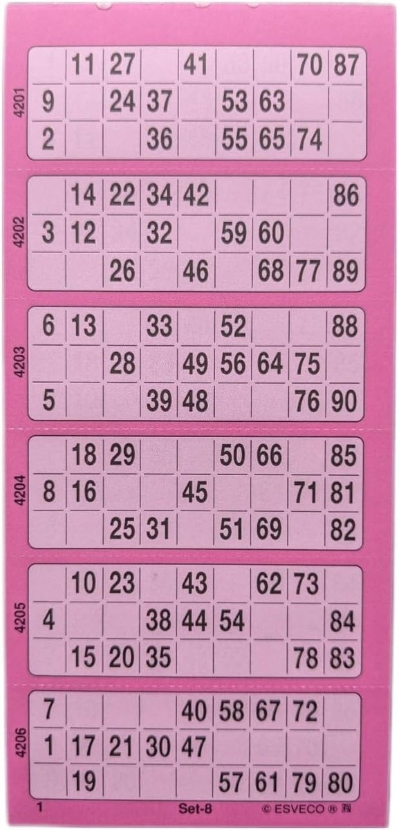Bingoticketblok - Roze - 600 Tickets - Systeem 15 van 90 - Voor Bingo-avonden