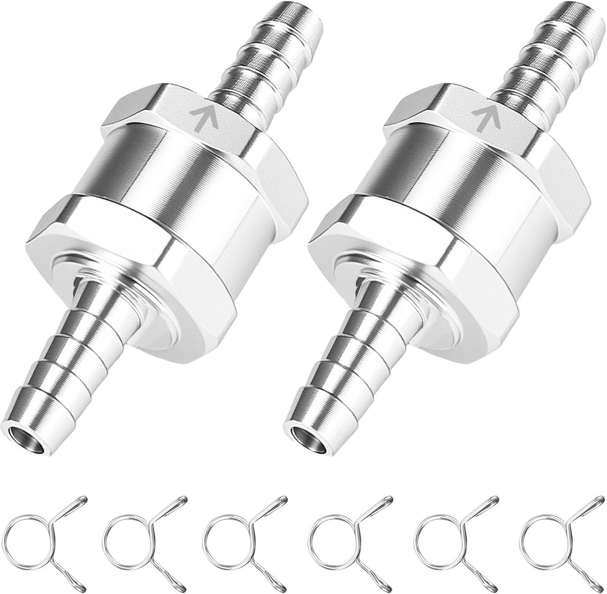 2 stuks 6 mm (1/4 inch) aluminium terugslagklep, eenrichtingsterugslagklep voor brandstof/olie/gas/benzine/diesel, anti-terugslagklep voor auto's, carburateurs en lagedruksystemen (6 mm)
