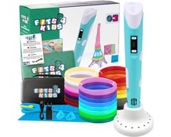 Fits4Kids® 3D Pen Starterspakket XXL - 140m Filament Vullingen - Inclusief E-Book - Opbergkoffer - Tekenmat - Tekenboek - Knutselen - Drawer - Blauw