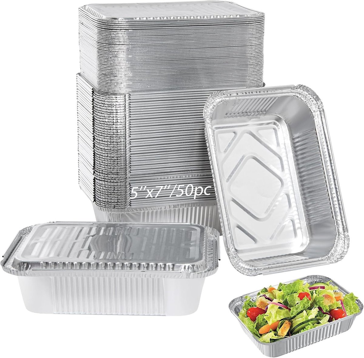 Wegwerp Aluminium Bak- en Taartvormen met Deksel - 18,5 x 13 cm - 50 Stuks - Voor Koken, Bakken en Bewaren