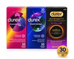 Durex Condoom Variatiebundel – Pleasure Me + Performa + Intensity Extra Lube – 30 Condooms – 3x 10 Stuks