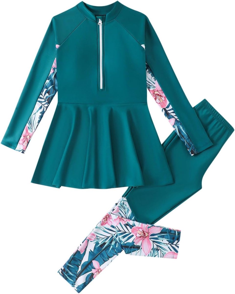 Badpak voor meisjes, kinderen, 2-delige set, bikini, uv-bescherming, zwemmen, zwembad, strand, vakantie, zomer, ruches, schattig, zacht, A11