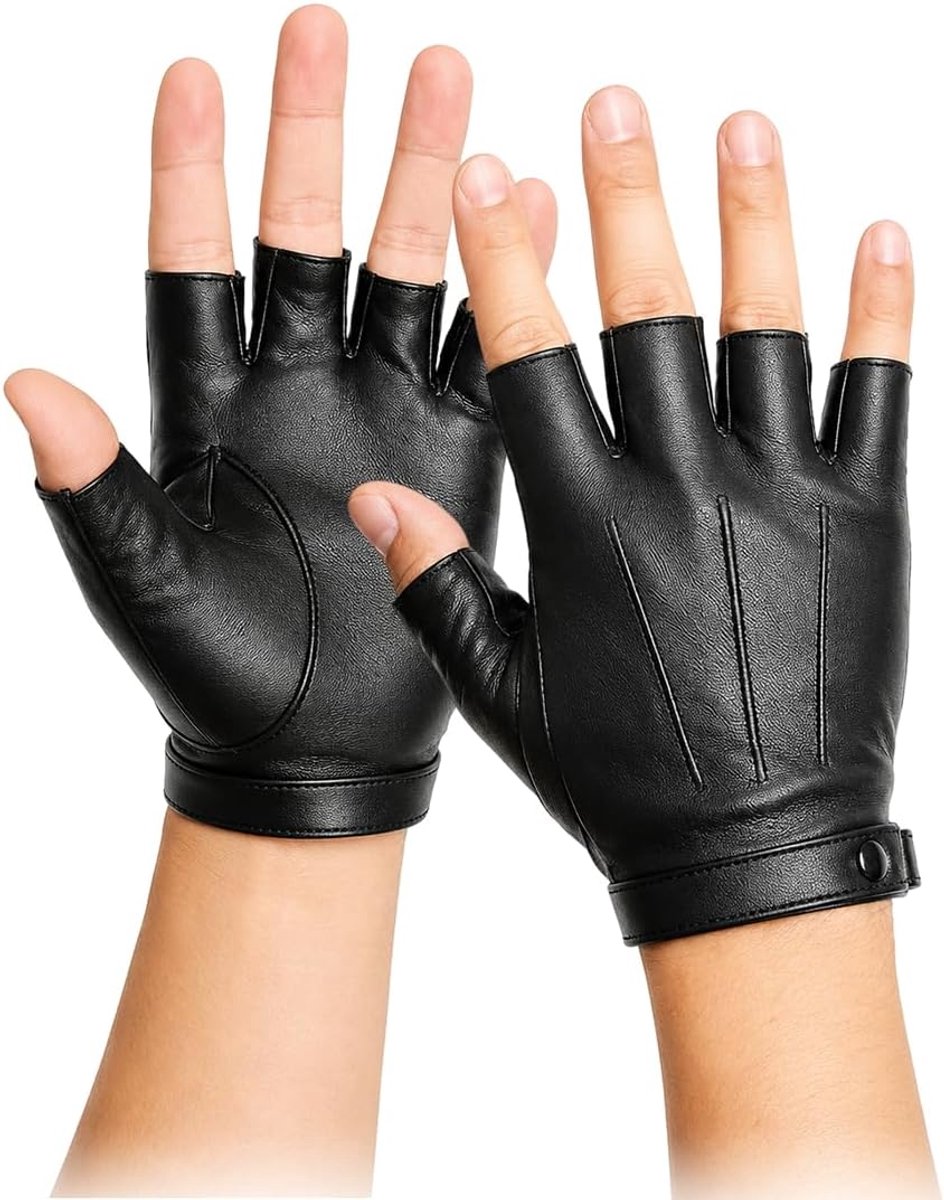 Handschoenen van PU-leder, zonder vingers voor heren, Lederen handschoenen heren in sportief ontwerp – 1 paar