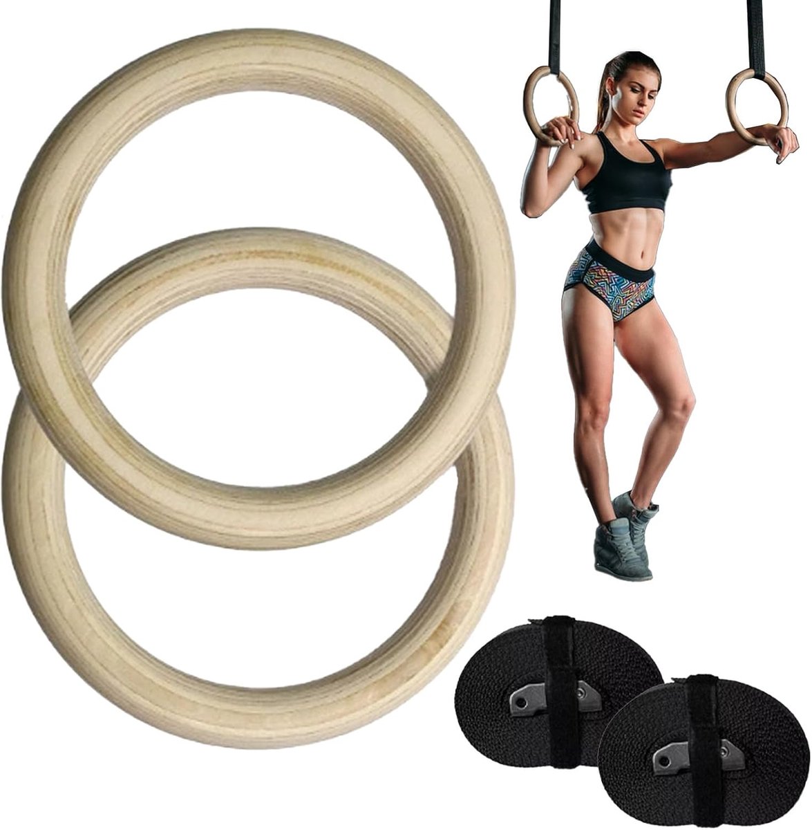 Gymnastiekwielen voor pull-upbar, trainingswielen met riemen, antislip fitnessringen hometrainerapparatuur, stevige wielen optrekring