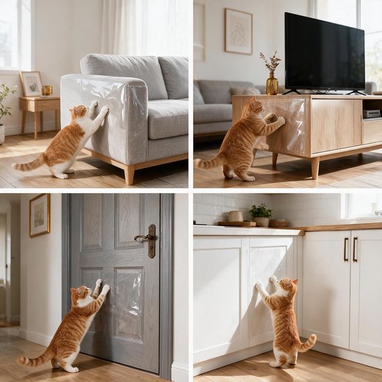 Bescherming voor bank, krassen en katten, transparant (40 cm x 5 m), krasbestendig, kattenbank, zelfklevende folie, deurbescherming, krasbescherming voor honden, voor meubels, bedden — afbeelding 5
