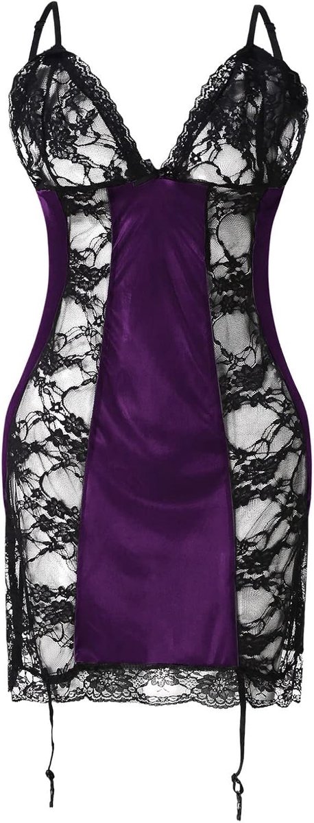 Lingerieset kant satijn babydoll transparant grote maat dames ongekleed transparant zonder beugel charme nacht charme A112