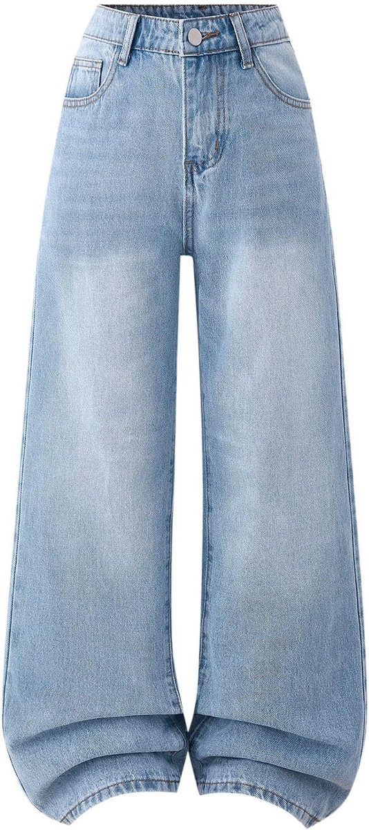 Losse jeansbroek voor meisjes, brede pijpen, comfortabel en casual, van zachte en rekbare stof, ideaal voor dagelijks gebruik.
