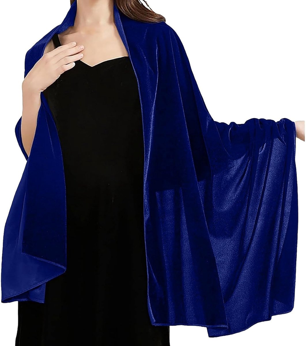 Fluwelen sjaal en sjaal voor dames, bruiloft, bruidsmeisje, buitenkleding, avondjurk, baljurk, accessoires, sjaal (blauw, eenheidsmaat)