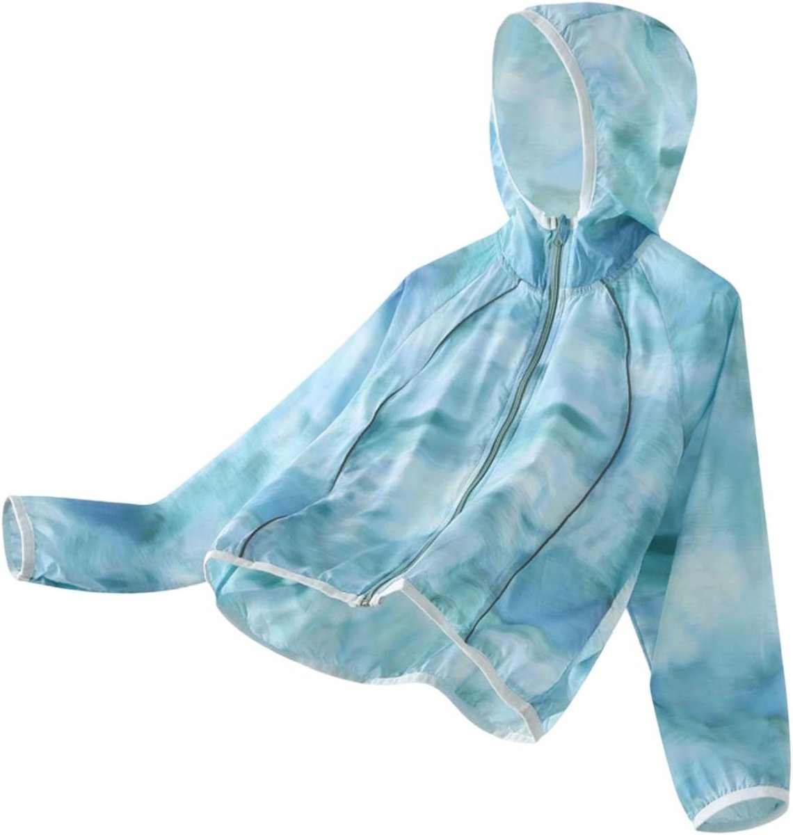 Batik, kleurverloop, zonwerende jas met capuchon, lange mouwen, UPF50+, uv-bescherming, ultralichte ademende stof, ritssluiting, jas voor jongens en meisjes
