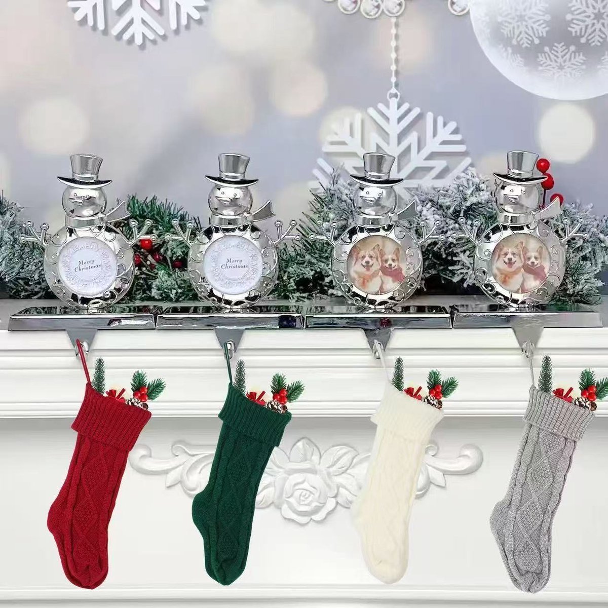 Gebreide kerstsok (46 cm) met geborduurd monogram – Gepersonaliseerde kerstsok voor kinderen en het hele gezin – Ophangbare kerstsok voor schoorsteenmantel, feest en huisdecoratie