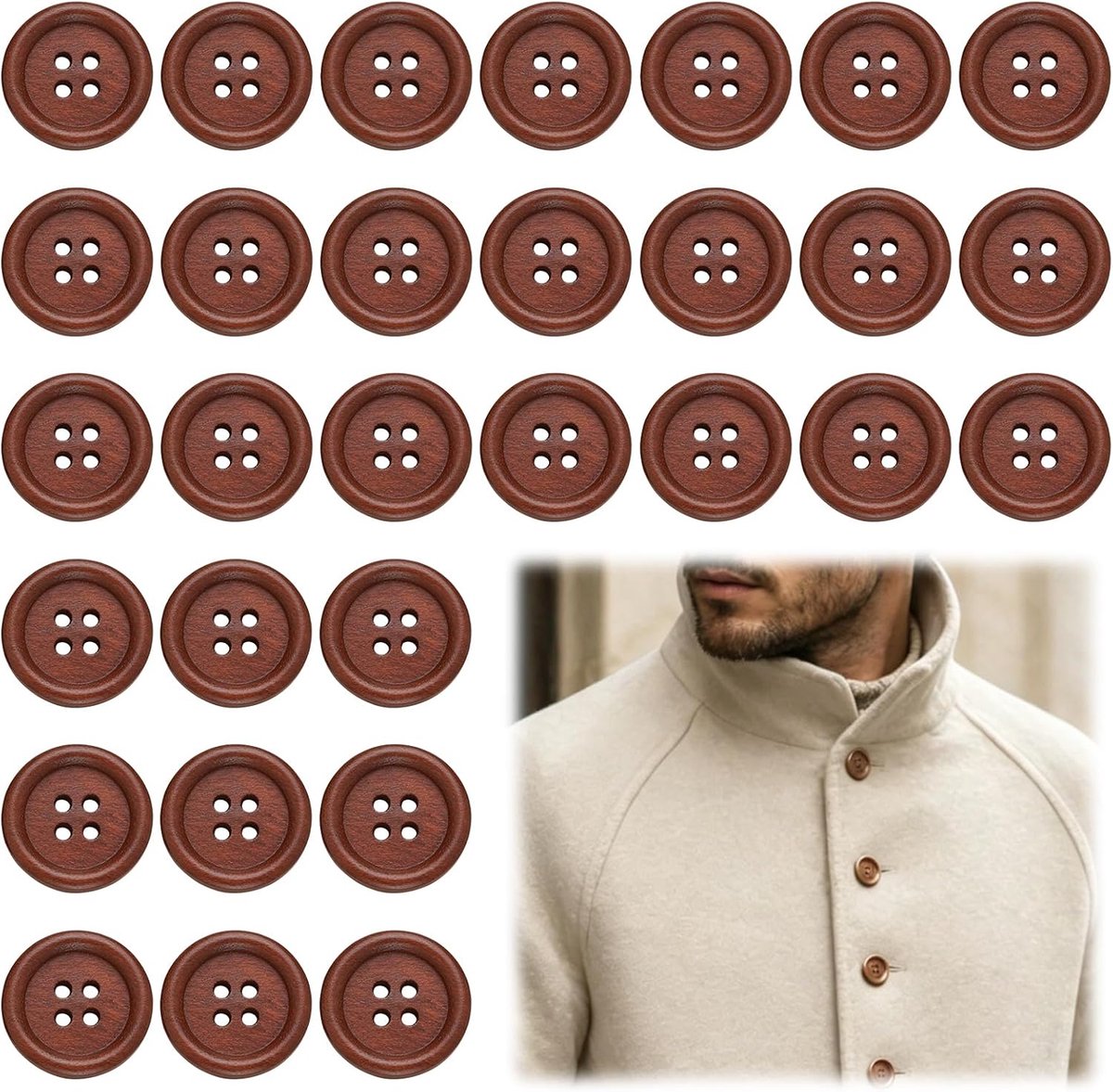 Knopen, rond, 25 mm, bruin, houten knopen voor gebreide jas, naaien, doe-het-zelf, zomer, dagelijks gebruik, roodbruin