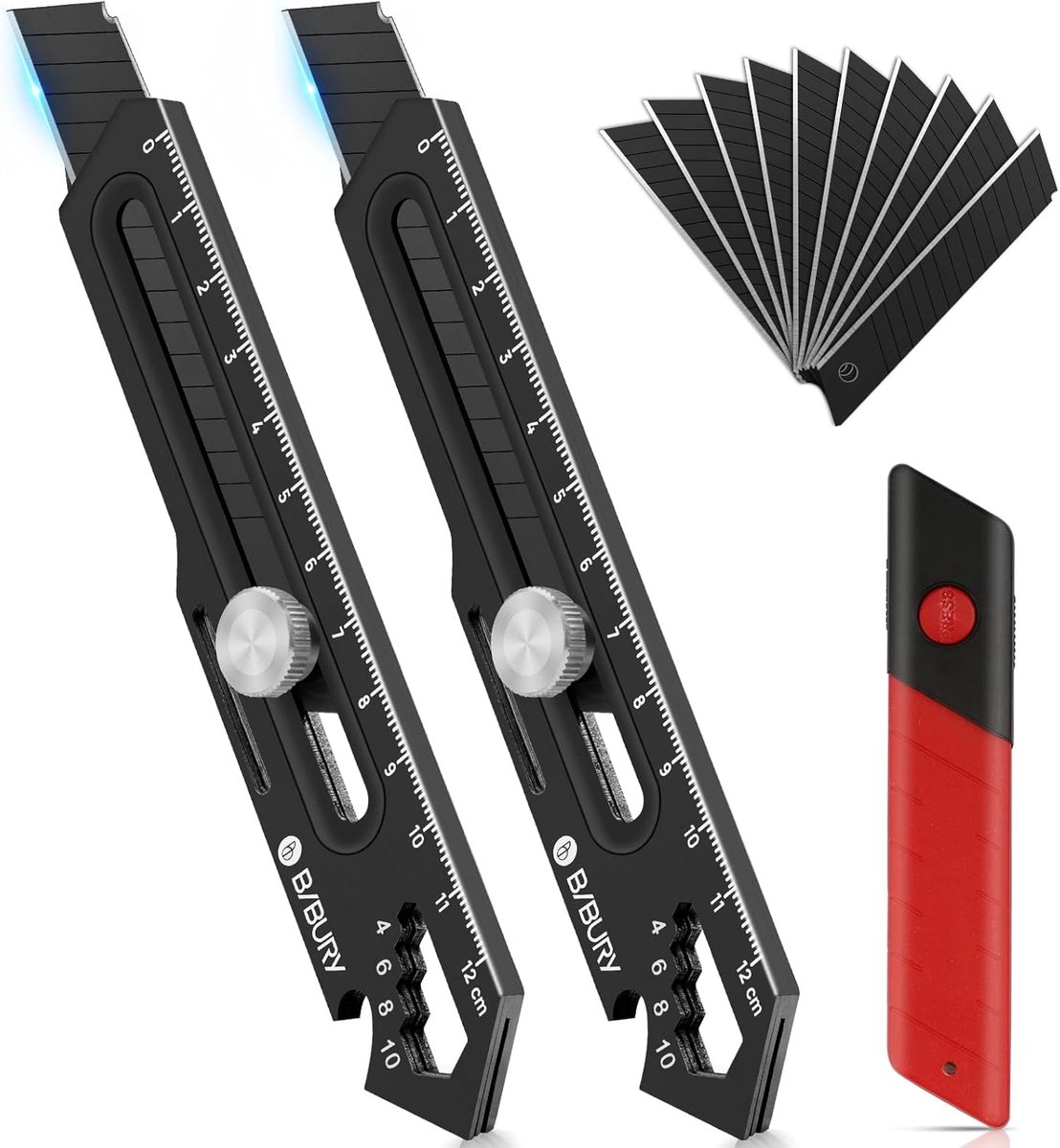 SnelShoppen - Professionele Snijgereedschap Set - 2 Stuks RVS Universele Snijders met Extra 10SK5, 18 mm Afbreekmes, Multifunctioneel Tapijtmes, Ergon