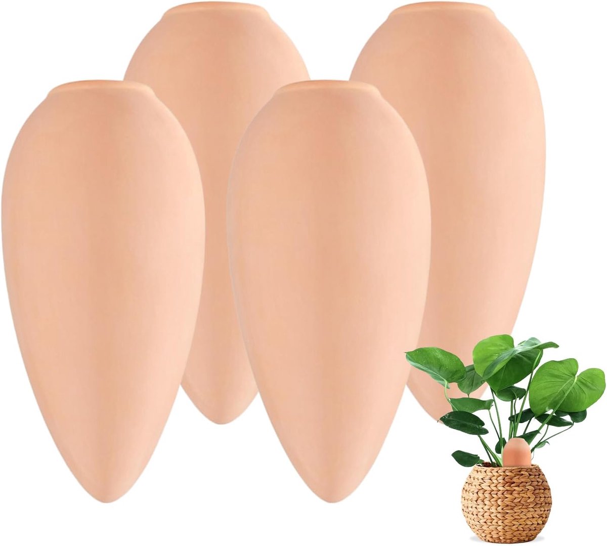 SnelShoppen - Set van 4 Terracotta Irrigatie Conen voor Planten, Drip Irrigation Kit voor Binnen en Buiten, Automatische Tuinbewatering, Perfect voor