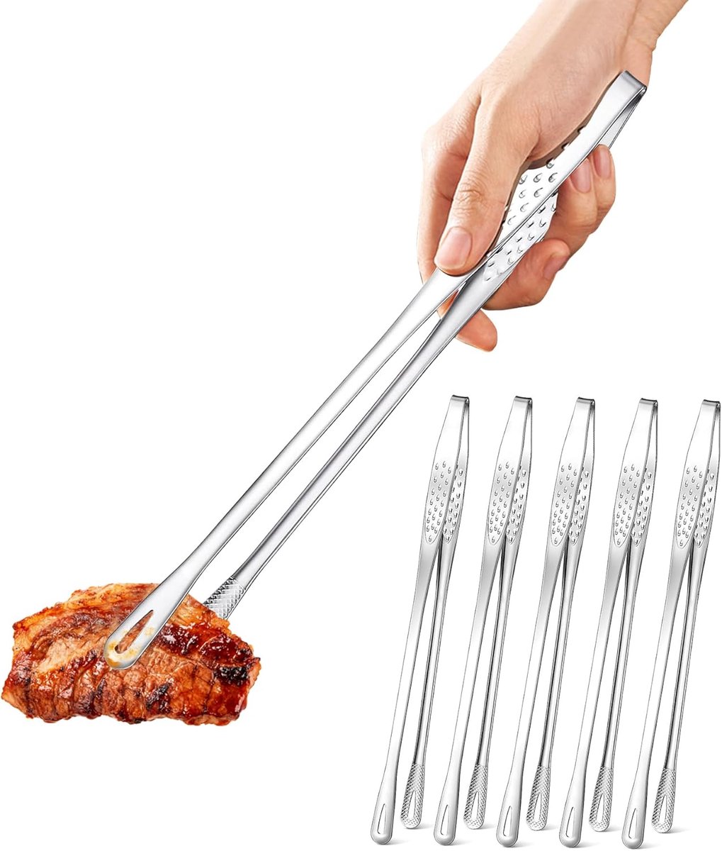 SnelShoppen - Kook- en Serveer Set - 6 Stuks RVS Korean Barbecue Tangen - Multifunctionele Japanse Yakiniku BBQ Tweezers - Voor Koken, Frituren, Salad